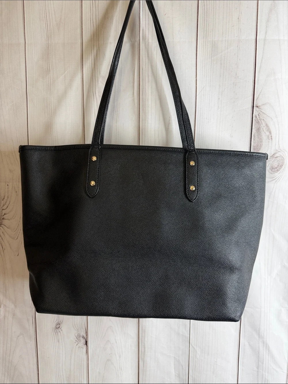 Coach Black Leather Tote with Gold Logo Hardware
